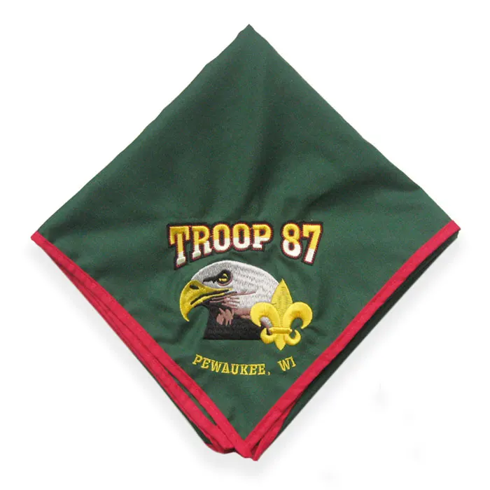 

100% cotton fabric custom scout scarf with embropidered logo neckerchief