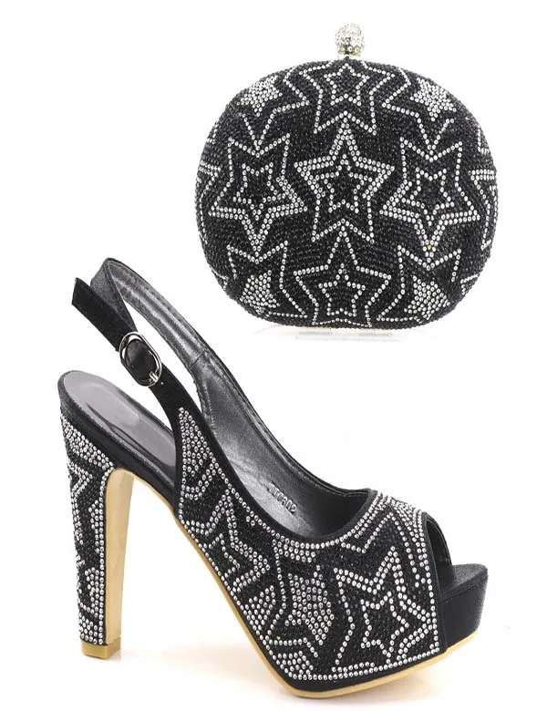 

2018 new wholesale women party shoes and bags with rhinestone African girls high heel shoes JJC602