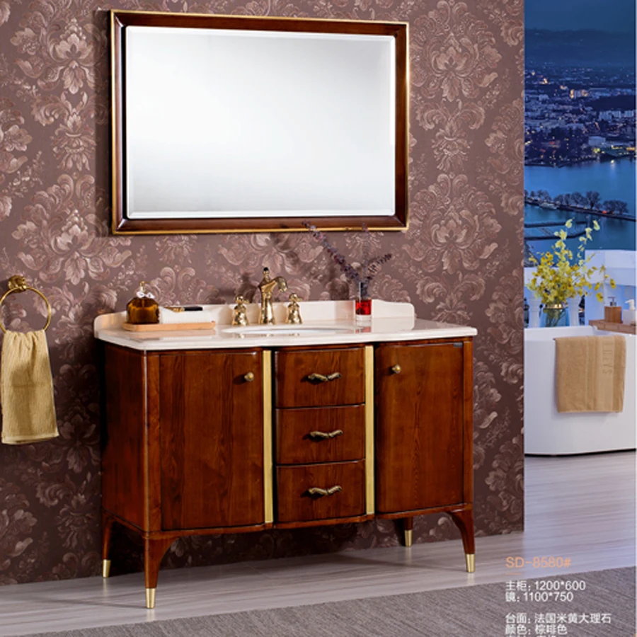 Assian Style Bathroom Wood Vanity Mirror Cabinet