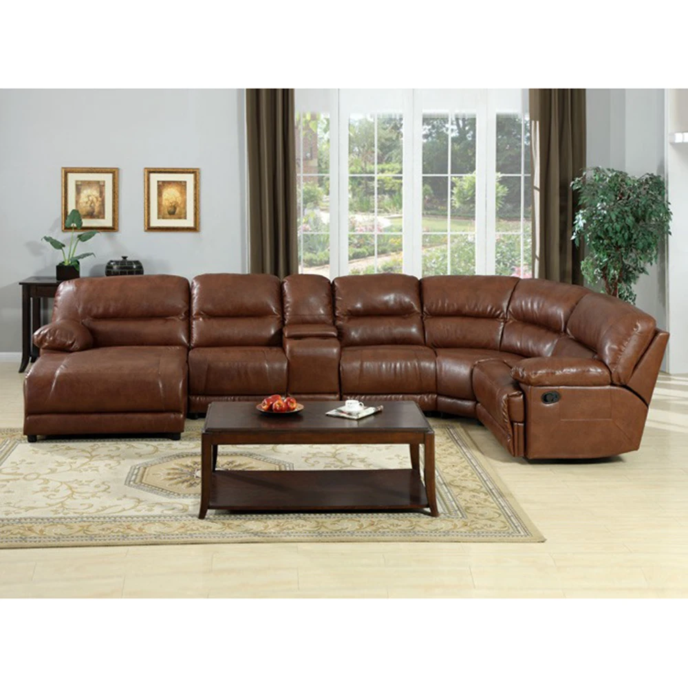 Frank Furniture Leather L Shaped With Recliner Chaise Lounge Sofa Set 7