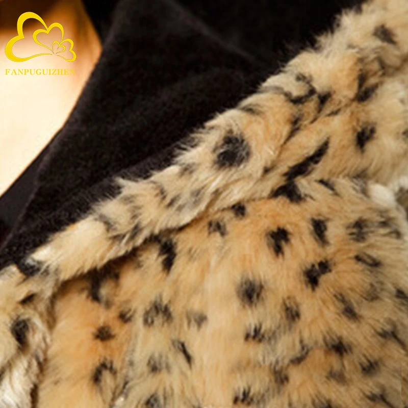 

Faux fur women's leopard hooded coat long sleeve plush, Picture
