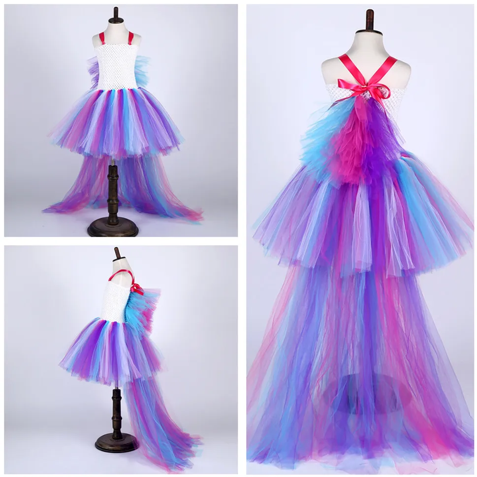 

Train Tail Cosplay Tutu Dress Kids Rainbow Princess Dress Children Girls Tulle Birthday Party Dresses, Rainbow color princess tutu dress