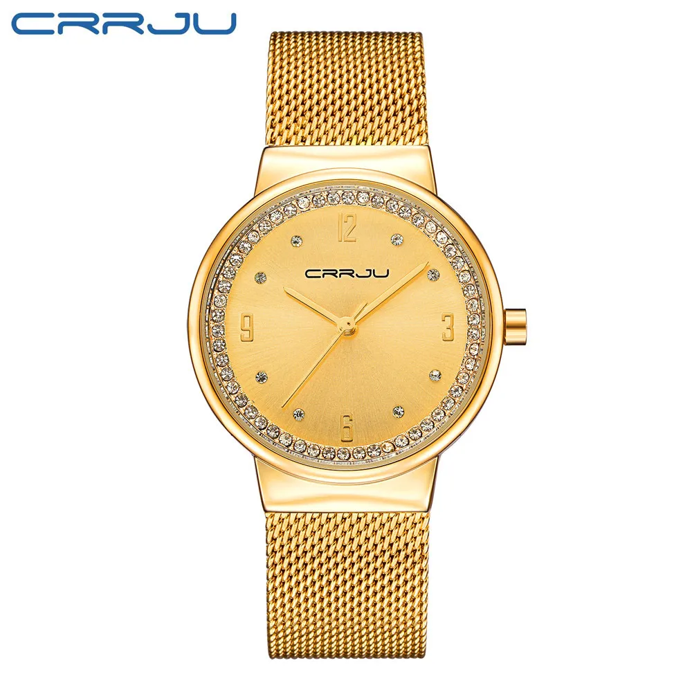 

CRRJU CJ-2122 Ladies Quartz Wristwatch Luxury Full Steel Fashion Casual Silver Female Table Clock, N/a
