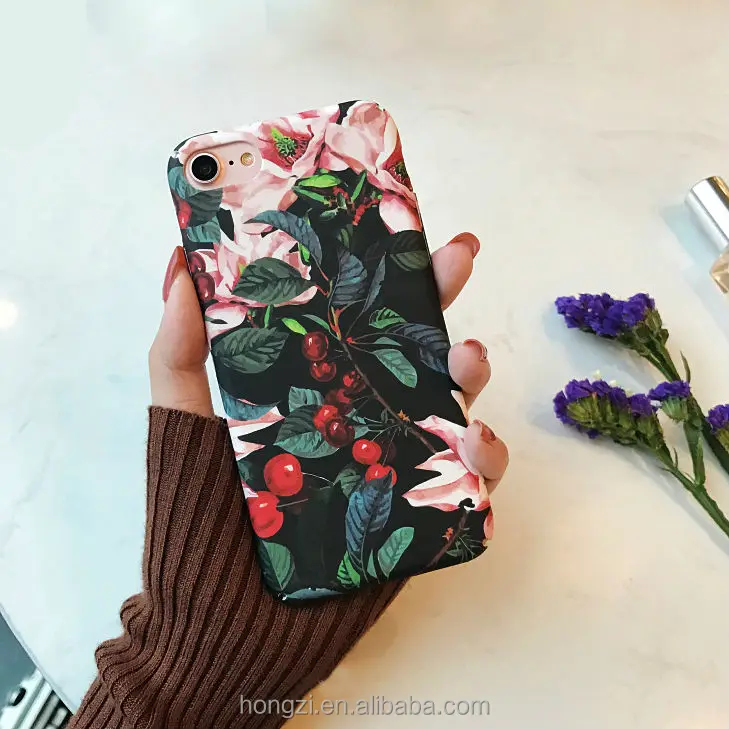 

Classical Cherry Floral Phone Cases For iPhone 5 5S SE 7 7 6 6s Plus Flower Leaves Case Hard PC Full Back Cover Capa