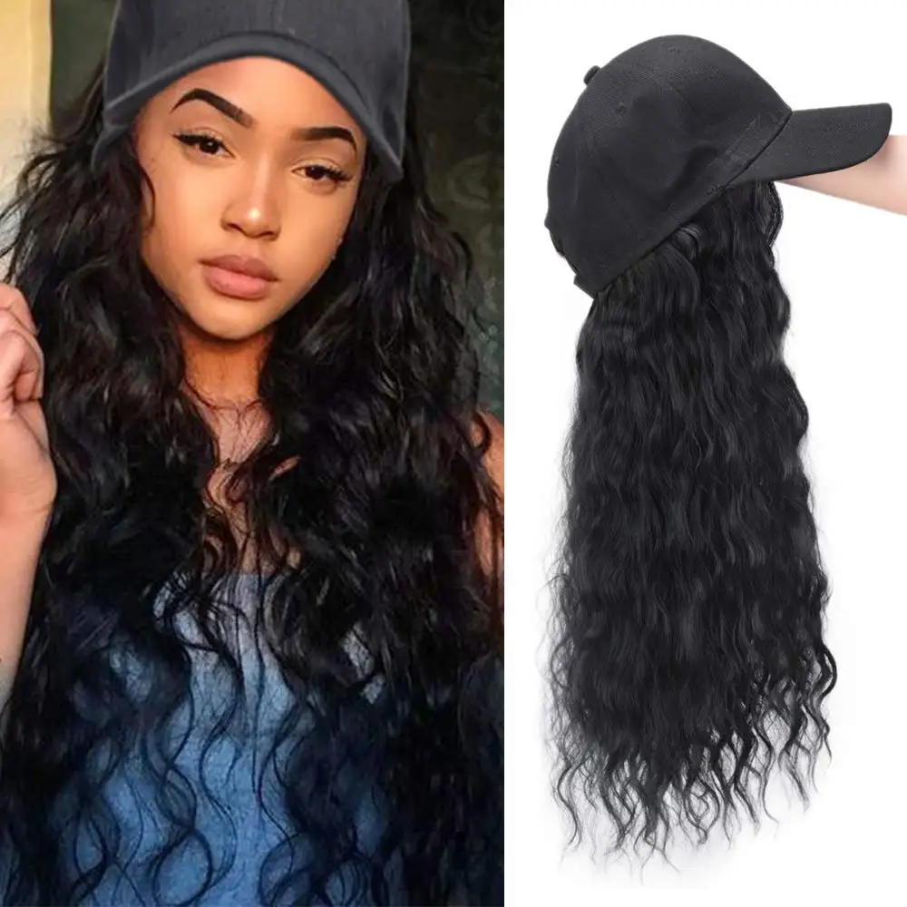 

Synthetic Long Ocean Wave Hair Extension with Hat Synthetic Hair With Attached BaseballCap Wavy Hair Extensions for Women