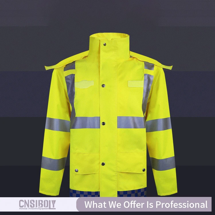 Custom 100 Waterproof Polyester Raincoat Reflective Construction
