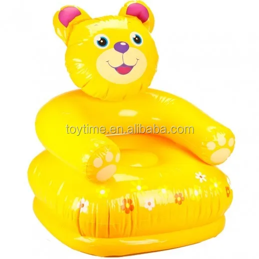 yellow pvc inflatable bear-shape sofa for children , animal baby arm sofa chair, floating sofa bed cushion outdoor inflatable