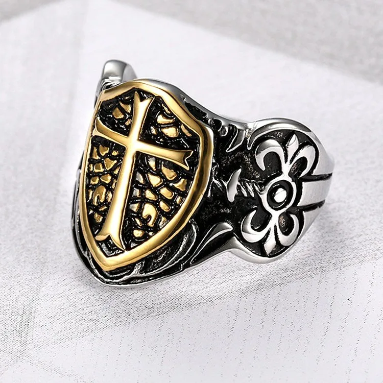 Low Price Antique Knights Templar Rings Cross Shield 316l Stainless ...