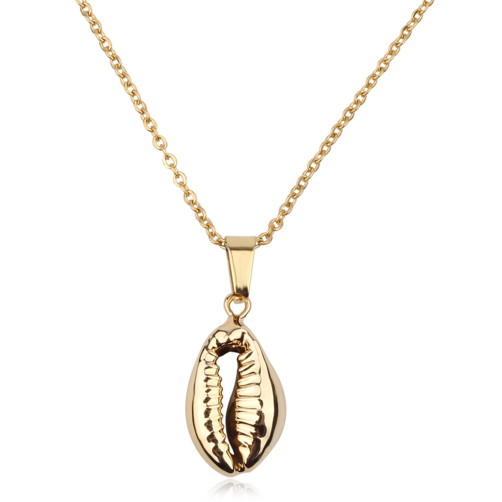 

Beach Boho Jewelry Gold Long Cowry Single Shell Necklace For Women, Gold;steel;rose gold
