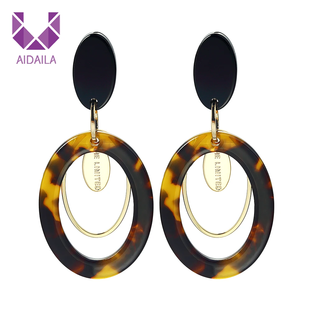 

AIDAILA Wholesale Cheap Fashion Bohemian Round Leopard Acrylic Resin Acetate Earrings For Women, Picture shows