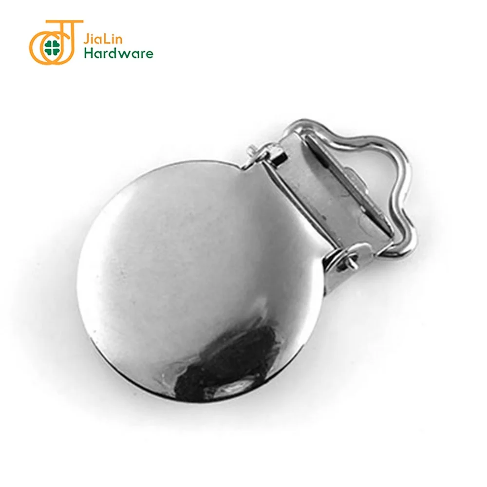 
LEAD FREE Round Face Metal 13mm Suspender Clips Shinny Nickle Silver Baby Pacifier Holder 