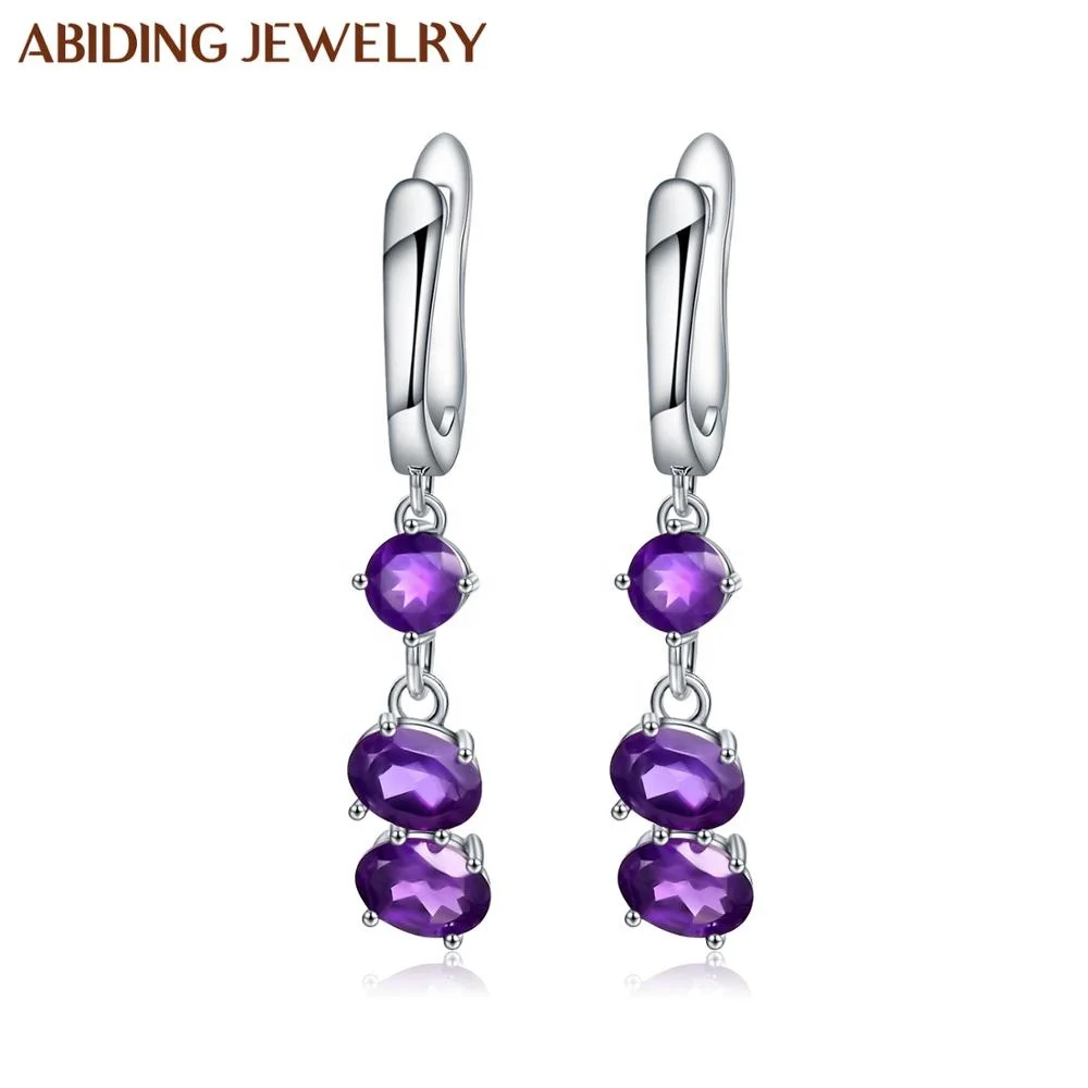 

Abiding Classic Natural Amethyst Romantic Drop Earrings 925 Sterling Silver Modern Fashion Earrings for Women Wedding Jewelry