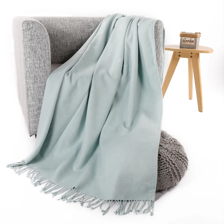 Wholesale Knit Mint Plain Color Custom Throw Woven Blanket With Herringbone Pattern Chevron