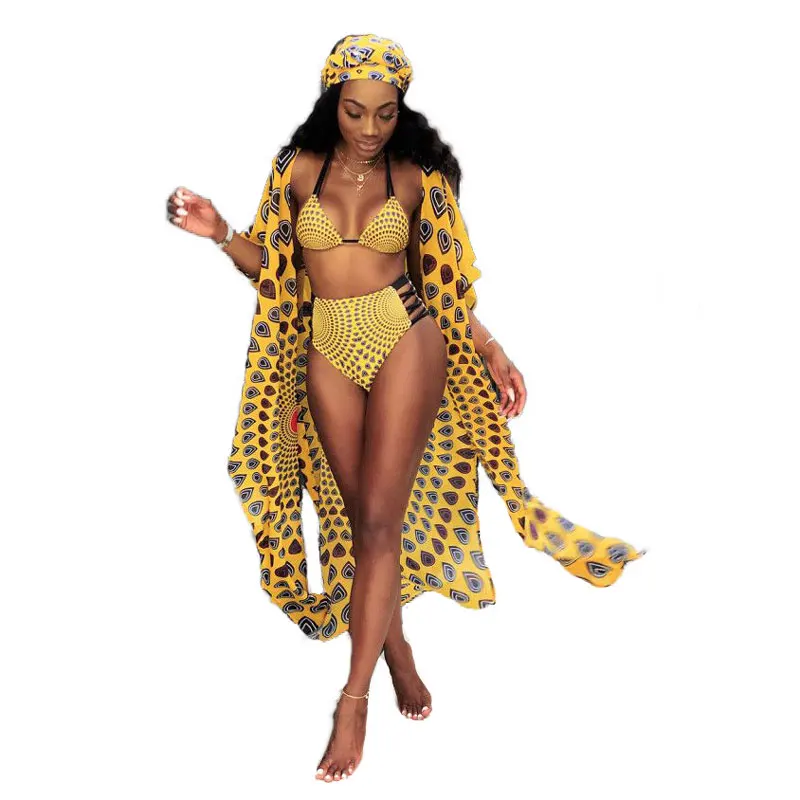 90604-MX21 3 piece sets 3D printed cover up woman sexy beachwear