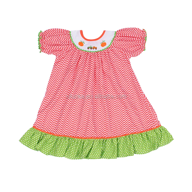 

Embroidery Girls Pumpkin Baby Causal Dress Puff Sleeve Baby Dress For Kids, Picture