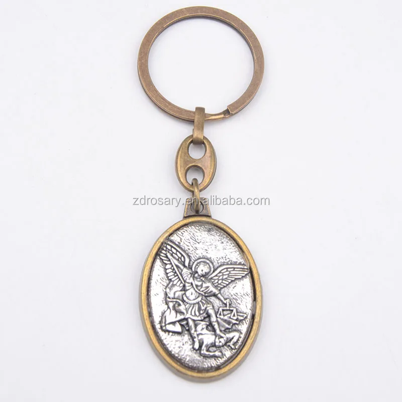 

Catholic Keychains Souvenir Customized Two colors Tones Brass and Silver Angel Key Ring Metal