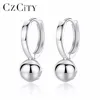 CZCITY Simple Fancy Round Ball Shape 925 Silver Drop Earring With Hoop Circle Elegant Earring For Women Wearing Work-place