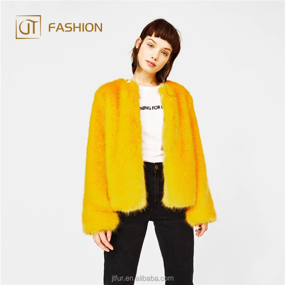 yellow faux fur coat