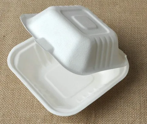 

Biodegradable Sugarcane Pulp Bagasse Food Container Clamshell food take out container 6.5 inch