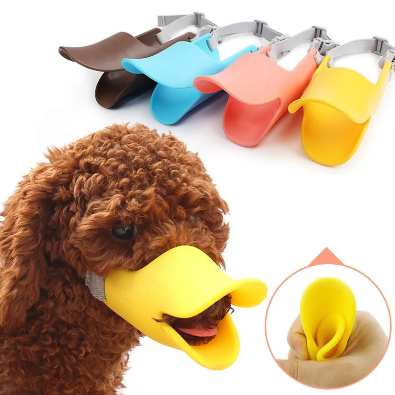 

Pet Muzzle Soft Silicone Duckbill Mouth Cover Dog Anti-biting Adjustable Safety Mask Duck Muzzle, Pink,yellow,brown,blue