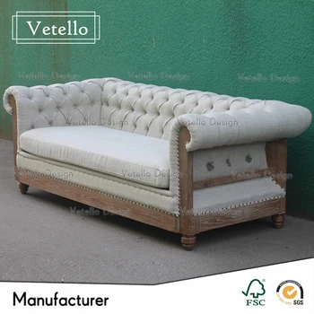 American Old Style Antique Wooden Sofa Linen Fabric American Old Style Antique Wooden Sofa Linen Fabric