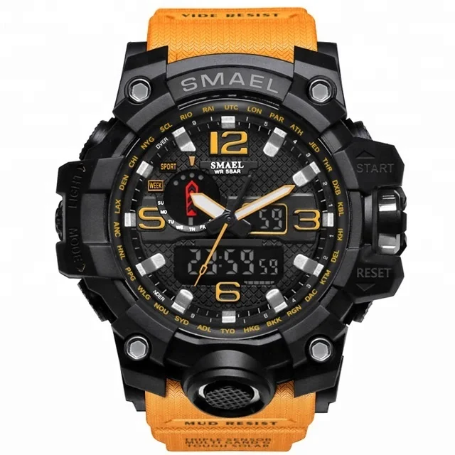 

Mens 5ATM Waterproof Military Digital Quartz Mens Sport Smael Watch, 10 color options