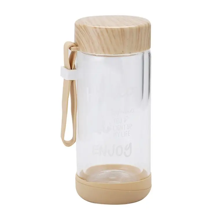 

T134 New Products portable and PP Lid Wood grain Glass Water Bottle