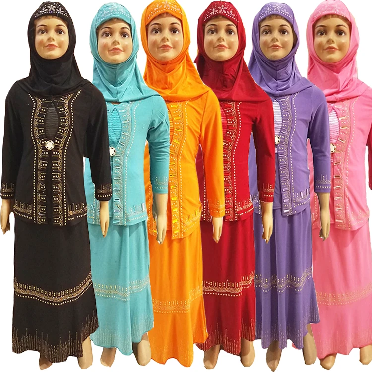 

Years Fashion Kids Abaya for Girls Clothing 2019 Newest Design Knitted Abaya, 6 colors