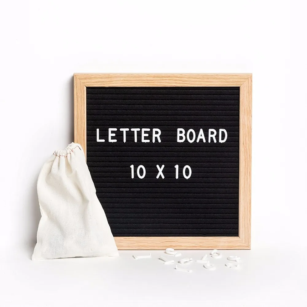 10x10 Inch Black Changeable Slotted Peg Felt Letter Board Wooden Wall ...