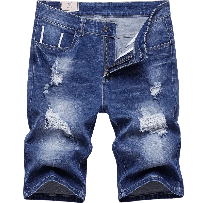 

Wholesale straight ripped washed denim short jeans men shorts half pants 2019, Blue