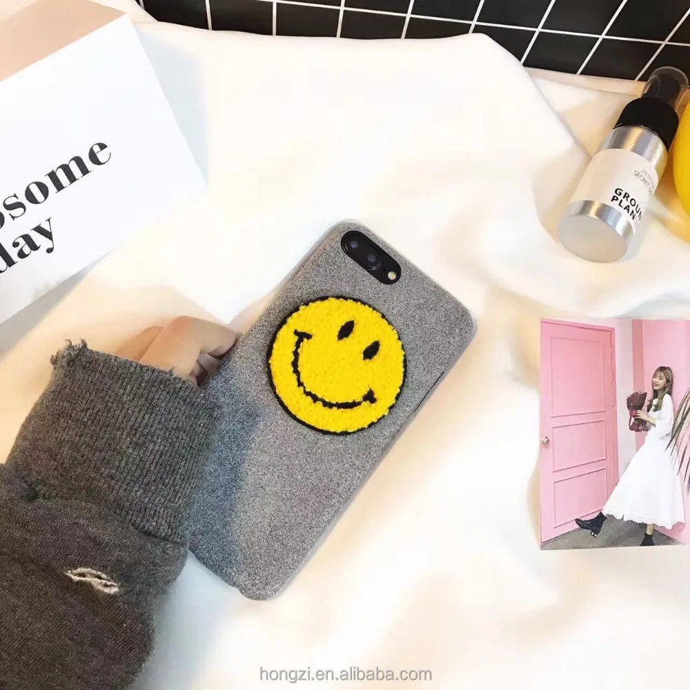 

Korea simple plush Smile Phone Case for Iphone 8 X 7 7plus 6 6s 6plus 6splus case Warm Soft Tpu Silicone Back Cover Case