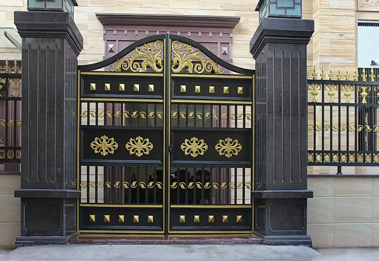 Luxury Security Black Gold Decorations Gate Automatic Casted Flower