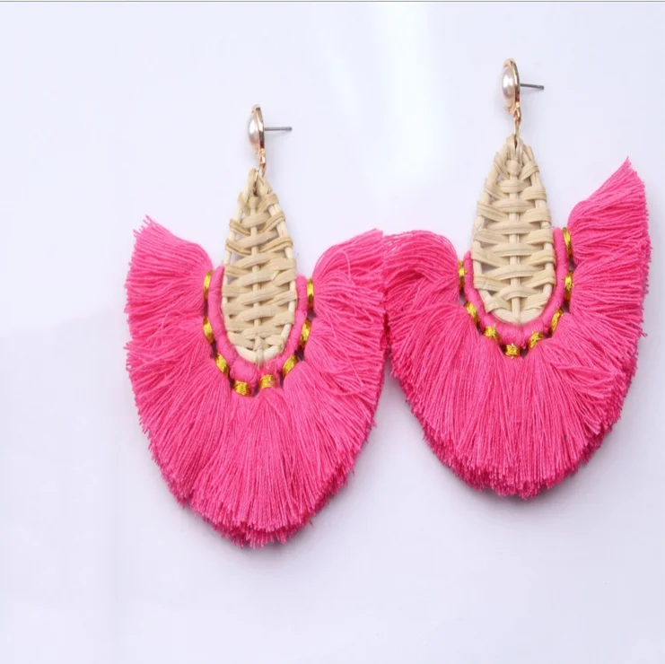 

Colorful Handmade Vintage Raffia Tassel Earrings for Women