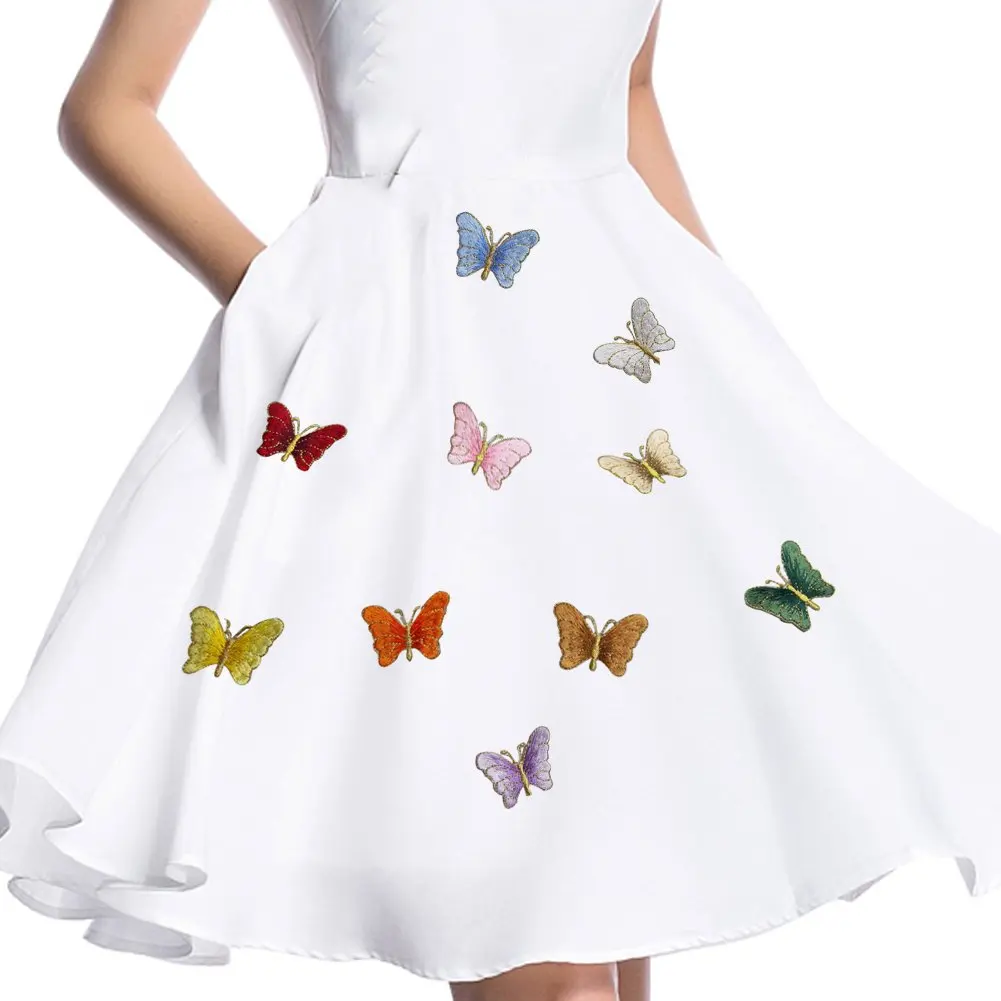 XUNHUI Colorful Mixed Butterfly Patches Iron On or Sew Fabric Sticker for Clothes Embroidered Appliques DIY Accessory 10 Pieces 1.5"X1.2"