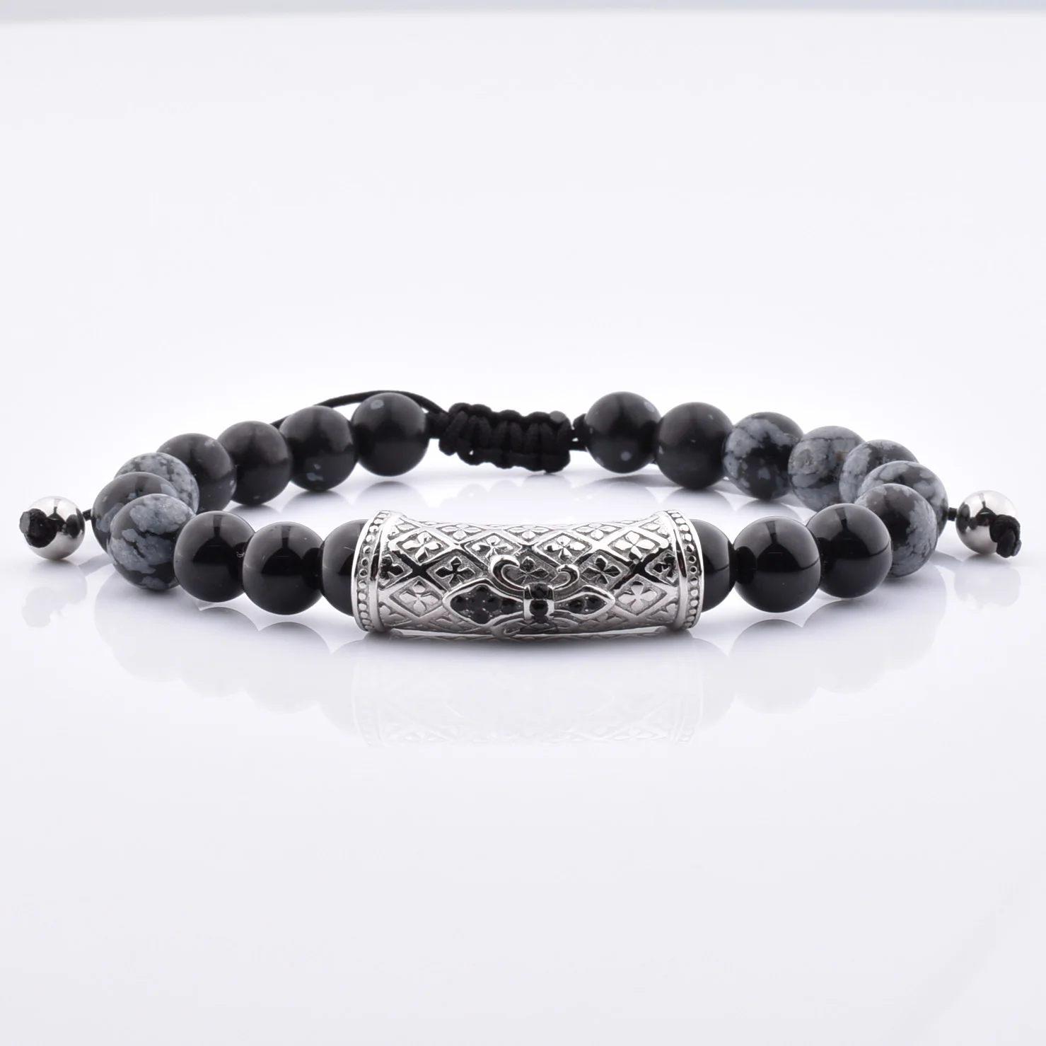 Luxury Women Man Vintage Black Onyx Tiger Eye Gold Bead Adjustable Bracelet