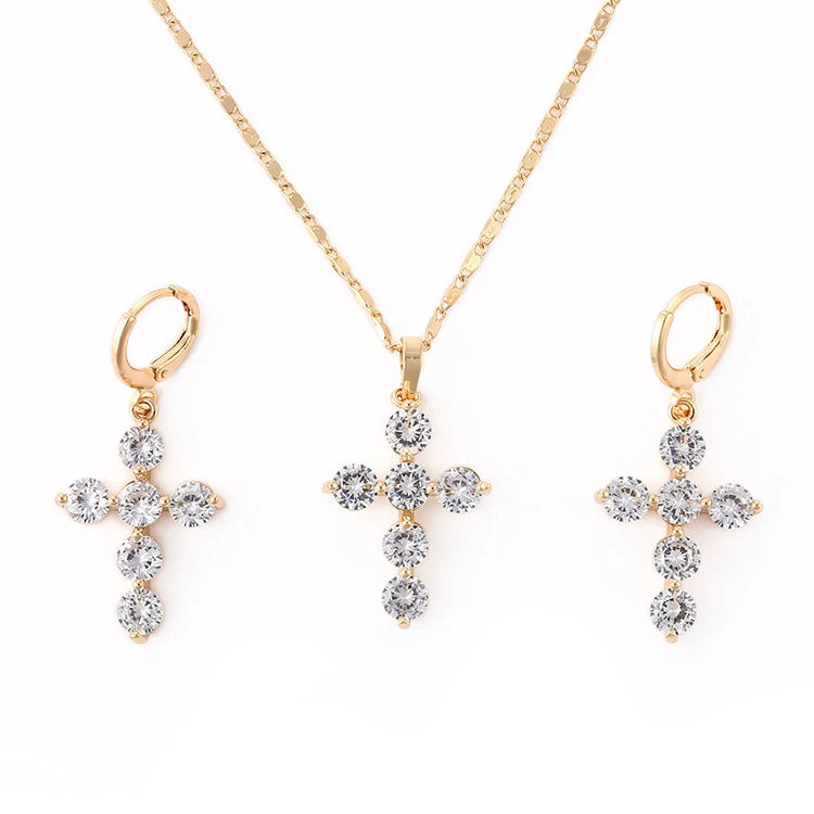 

HD Fashion Imitation Jewellery 18K Gold Plated Diamond simple CZ jewelry set jewelries in gold