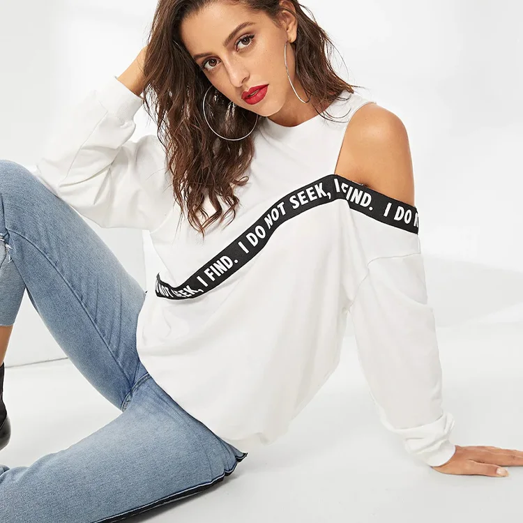 cold shoulder letter taped sweatshirt