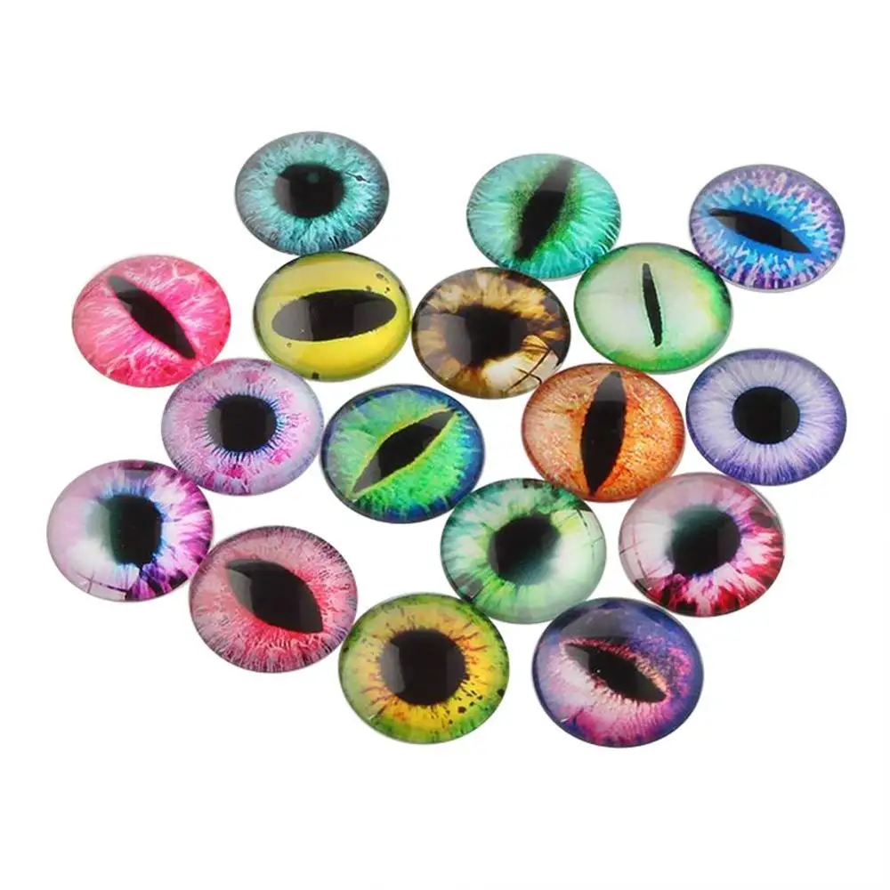 

PandaHall Dome Eye Print Glass Cabochons Mixed Color 18x5mm