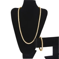 

New Design 24" HipHop Zinc Alloy crystal Iced Out Gold Plated 1 Row Tennis Chain Necklace set