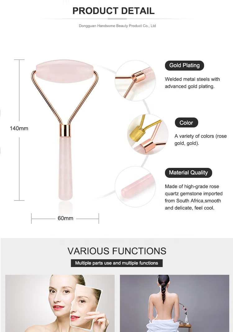 2018 New Arrival Pink Natural Rose Quartz Facial Jade Roller Crystal Guasha Stone Massage Tool