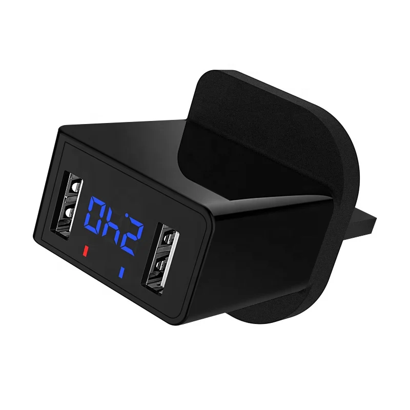 

Two USB Travel Adapter With LED Display 5V 2.4A USB Wall Charger For UK Plug, Black