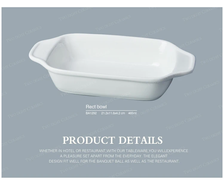 Rectangle large porcelain fruit bowl with ear tableware