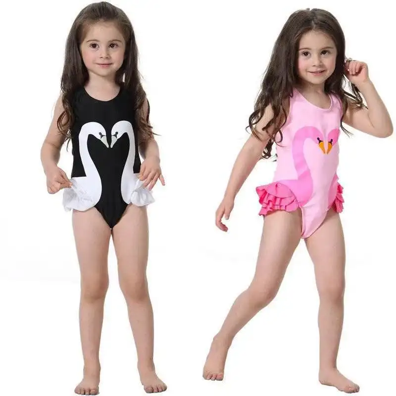 

Quavey Baby Girl Swimsuit Cute Flamingos Swan One Piece Swimwear with Hat, Picture