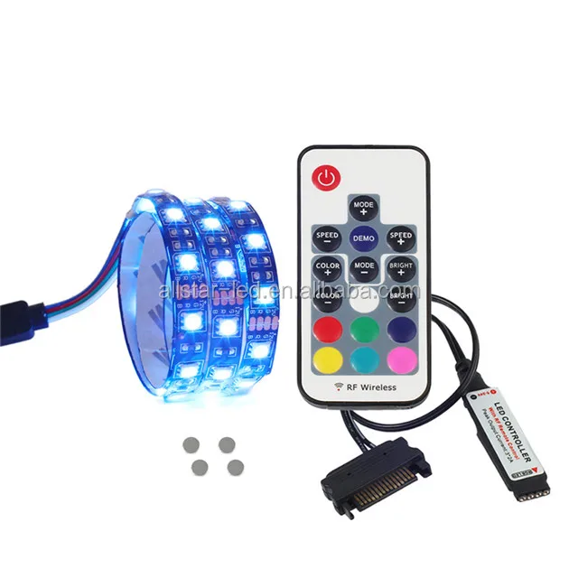 RGB Magnetic Strip LED Lights Full Kit for PC Computer Case, SATA power supply interface,Fixed by Magnet,Remote Control Color