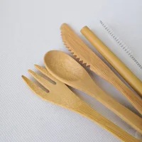 

5pcs per cotton bag bamboo cutlery travel set fork spoon knife bamboo straw