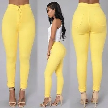High Waist Button Design Skinny Plus Size Colombian Jeans for Womens