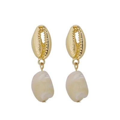 

cowrie earrings uk baroque freshwater pearl earring girl creative popular conch pop seashell earring, Natural tone