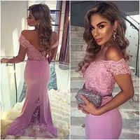 

Hot sale good quality Customized long appliqued lace spandex cap sleeve mermaid bridesmaid dresses MBLB1