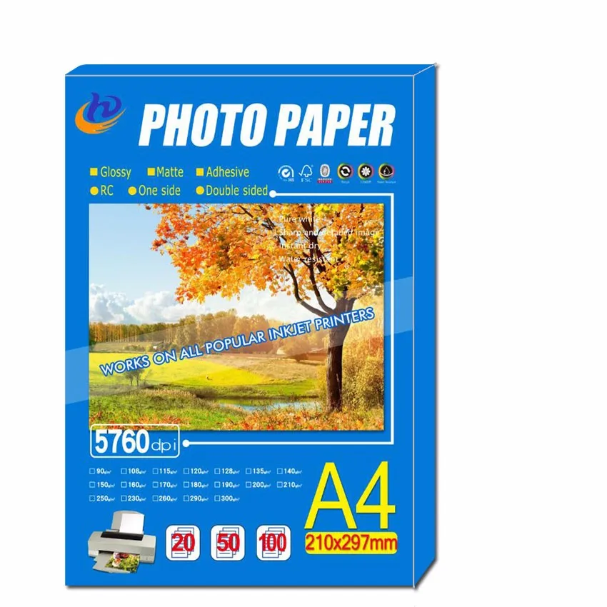 180g 260g 300gsm Photo Print High Glossy Inkjet Wholesale A4 Glossy