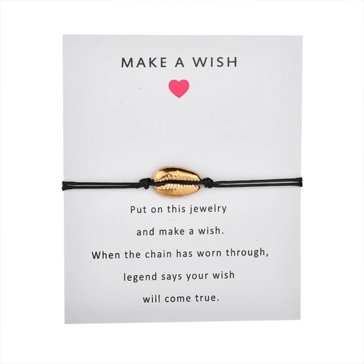 

Wholesale Wish Card Gold Shell Charms Friendship Bracelet For Gift Jewelry Handcrafted Beaded Wrap Cord Make A Wish Bracelet